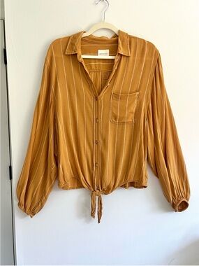 American Eagle Mustard Yellow Oversized Slouchy Button Down Comfy Bohemian Top S
